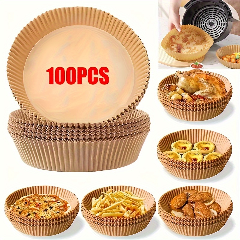 

100pcs Air Fryer Liners - Disposable, Unbleached & Oil-proof Baking Paper For 5-8 Quart Baskets - Easy & Cooking