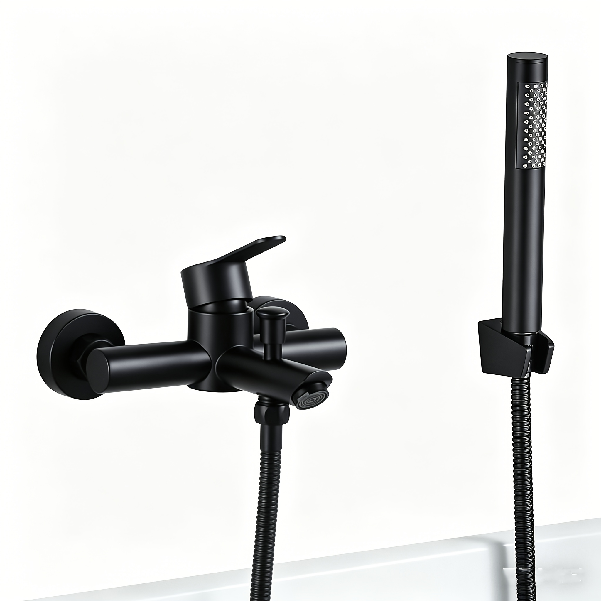 Wall-mounted Bath Tap With Hand Shower - Modern Black Shower System, 90° Rotatable Spout & Extendable Hose Suitable For Bathroom Sink Or Bathtub Faucet, Installation
