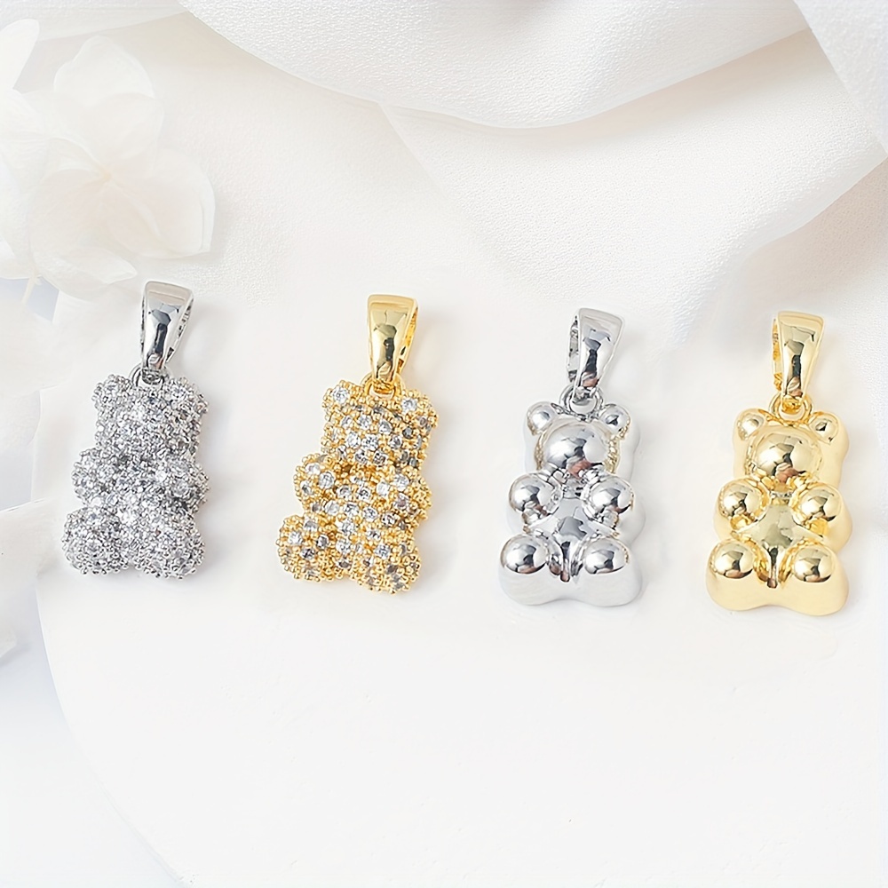 

2-pack Gold-plated Cartoon Bear Pendant Charms With Rhinestone Embellishment, Fashionable Bear Hanging Ornaments For Diy Necklace Jewelry Making Accessories