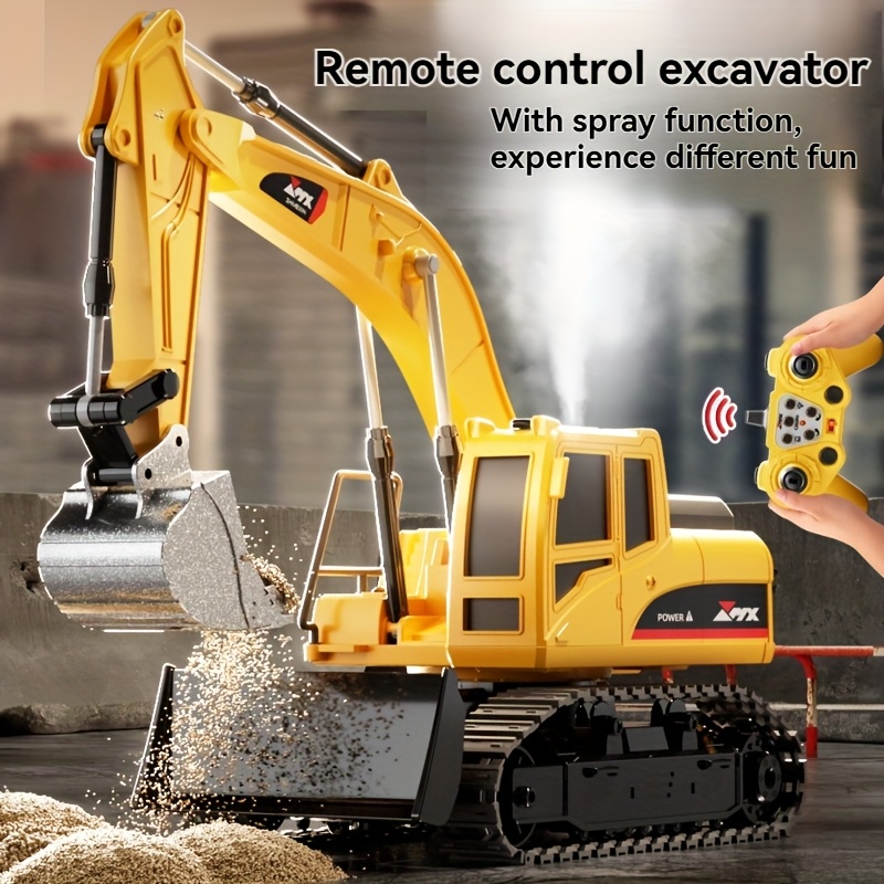 JOVOW Remote Control Excavator Toy RC Track Tractor With Metal Shovel, Light And Sound Effect Spray Function 680 Degree Rotation 2.4Ghz Suitable For 6-year-old Boys Building Toys Perfect Birthday Gift