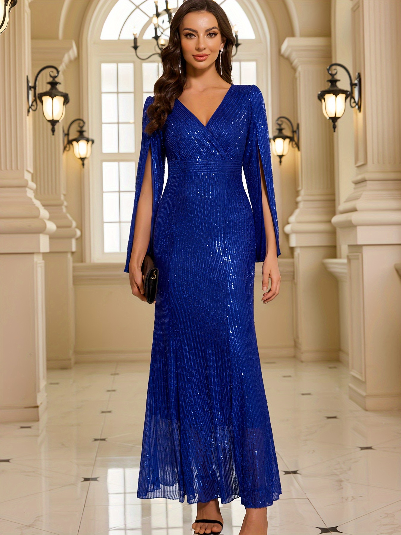 Cocktail Attire Long Sleeve Long Cocktail Dresses Elegant Sequin