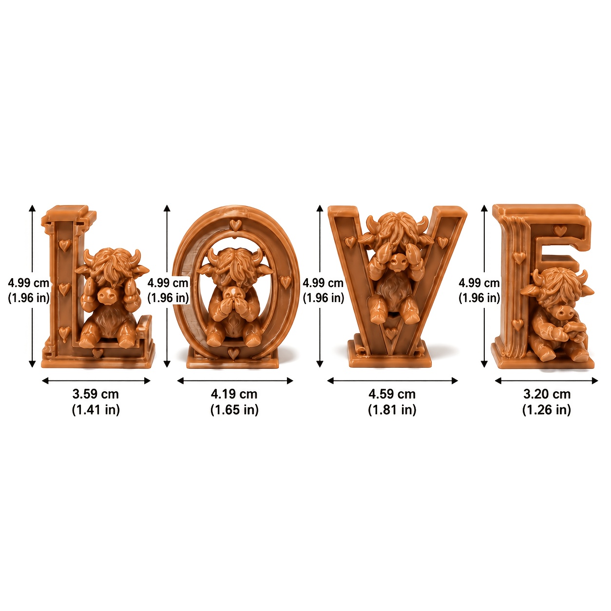 TEMU 4pcs Nordic Retro Highland Cow Figurines - Adorable Plastic Monogram Letters Suitable For Christmas, Valentine's Gifts, Couple's Decor, Tabletop