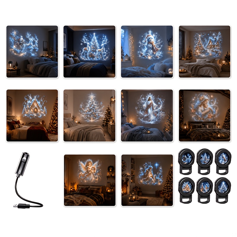 TEMU Lampe projecteur murale USB à motif de Jésus de Noël, petit outil périphérique USB pour ordinateur avec films de projection remplaçables,