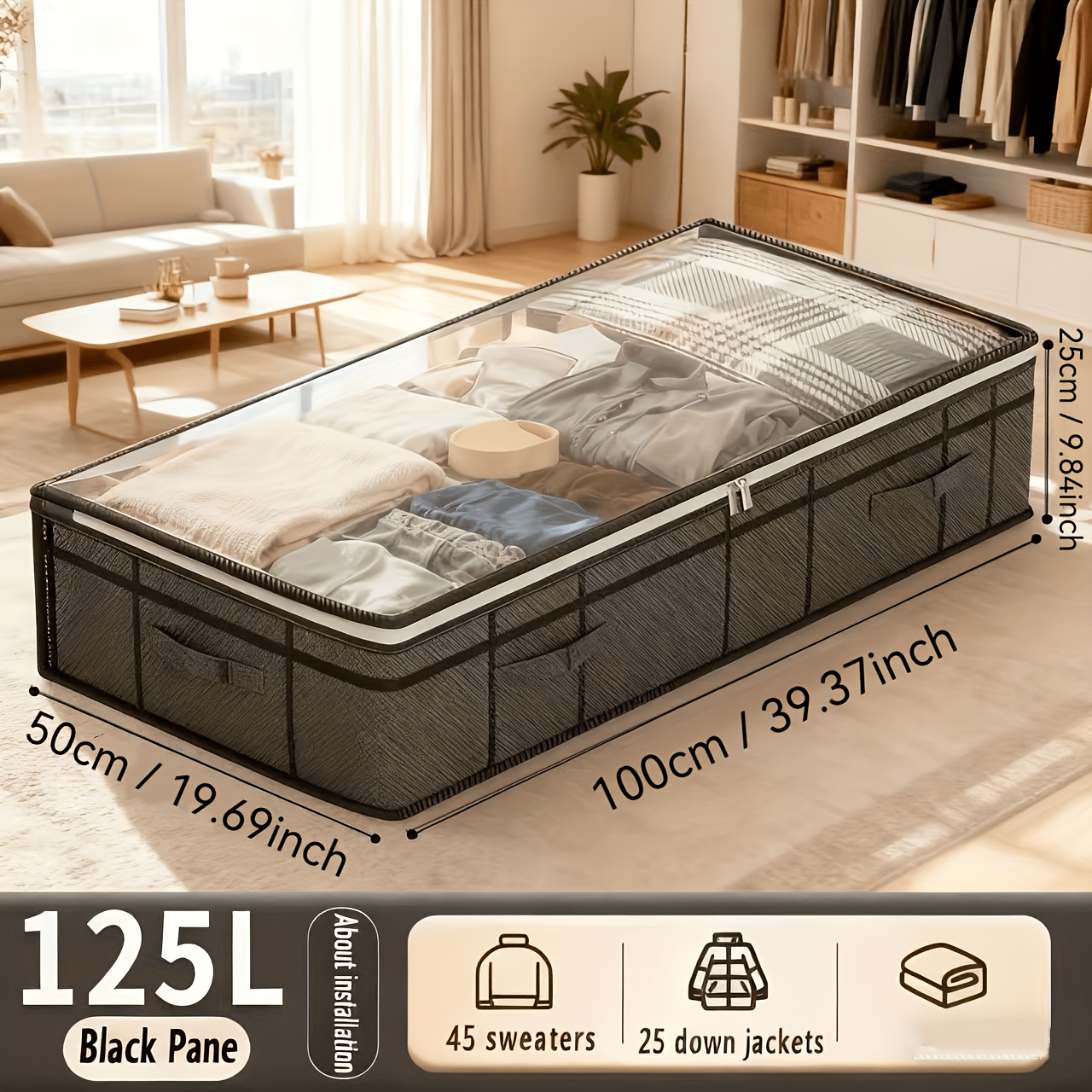 TEMU 1 Extra-large Under-bed Storage Bag With Durable Dual Handles, Transparent Window, Portable Foldable Clothes Organizer, Perfect For Halloween,