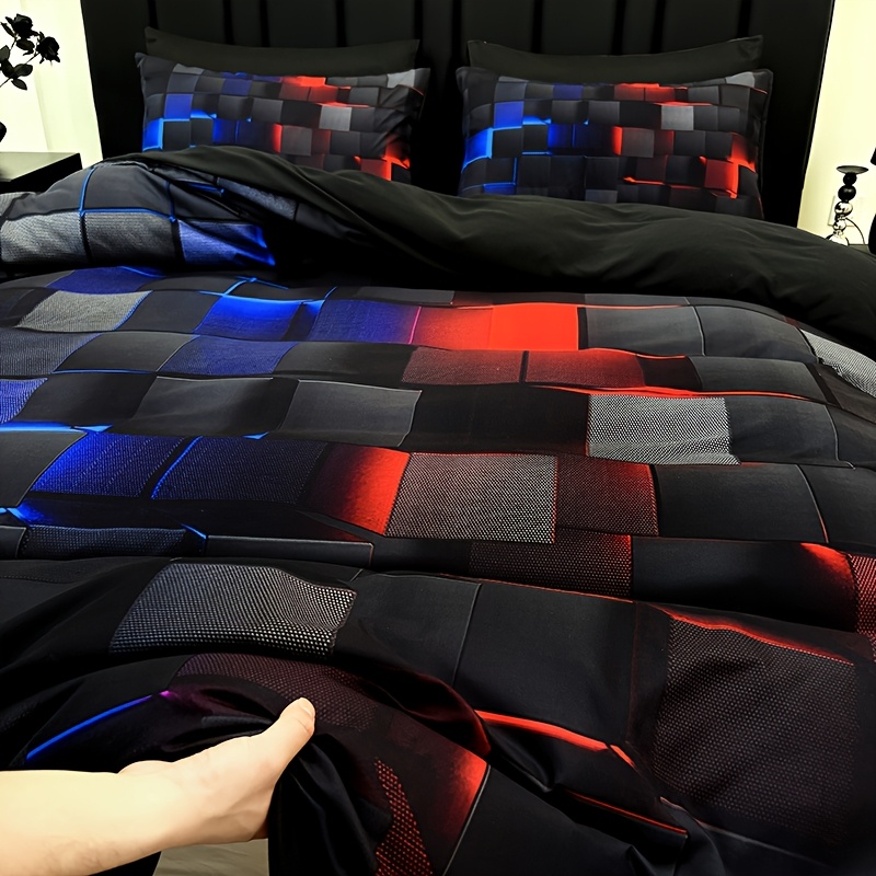 3pcs Cool Tech Digital Print Duvet Cover Set for All Seasons, Available in Red And Blue, in Four Sizes (Twin, Double, Queen, King) (1 Fitted Sheet + 1/2 Pillowcase, No Filling) 25 3pcs Cool Tech Digital Print Duvet Cover Set for All Seasons, Available in Red And Blue, in Four Sizes (Twin, Double, Queen, King) (1 Fitted Sheet + 1/2 Pillowcase, No Filling)