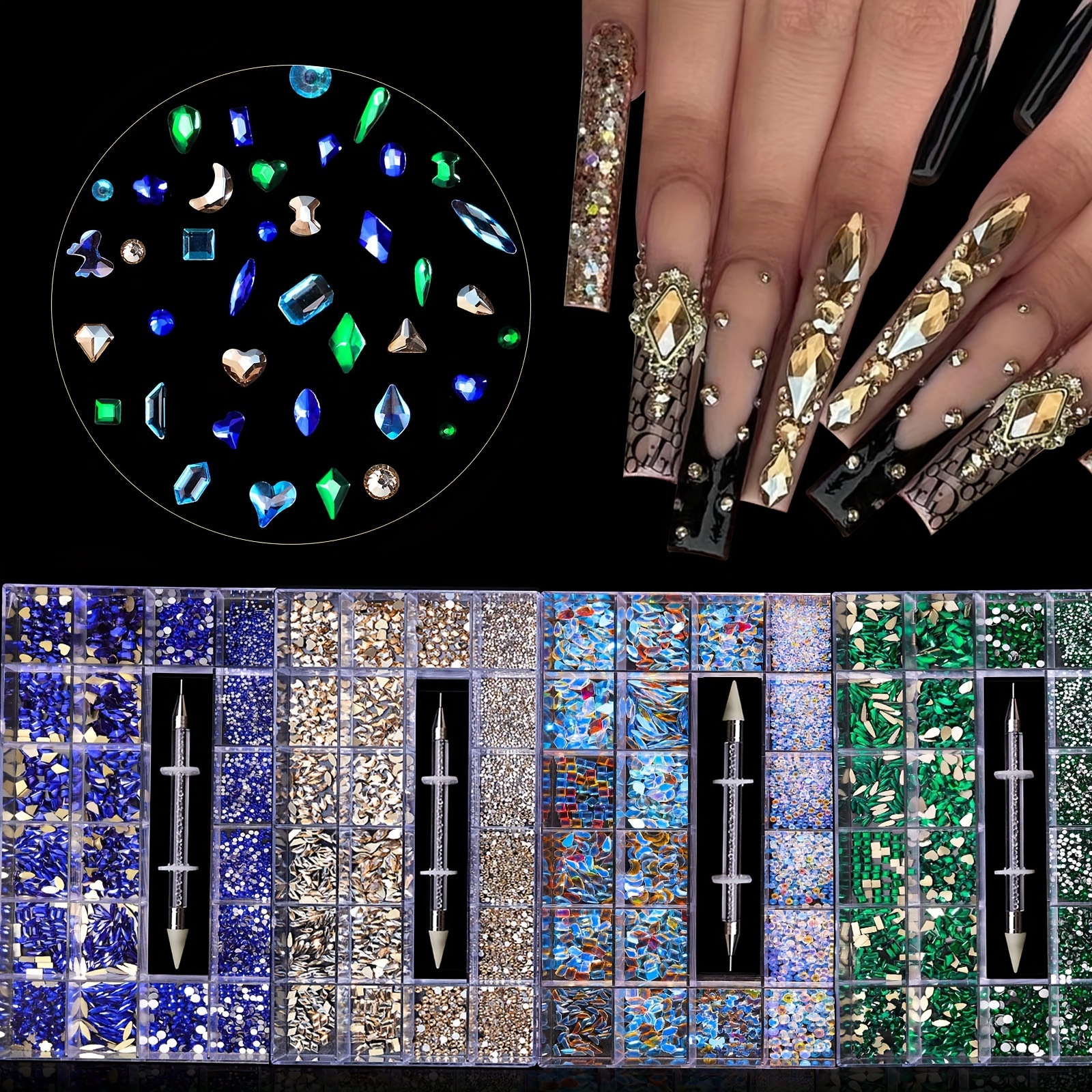 

Manicure 21 Grid Aurora Rhinestone Ornament Set Manicure Flat Bottom Drill Irregular Drill Nail Decoration, Misscheering