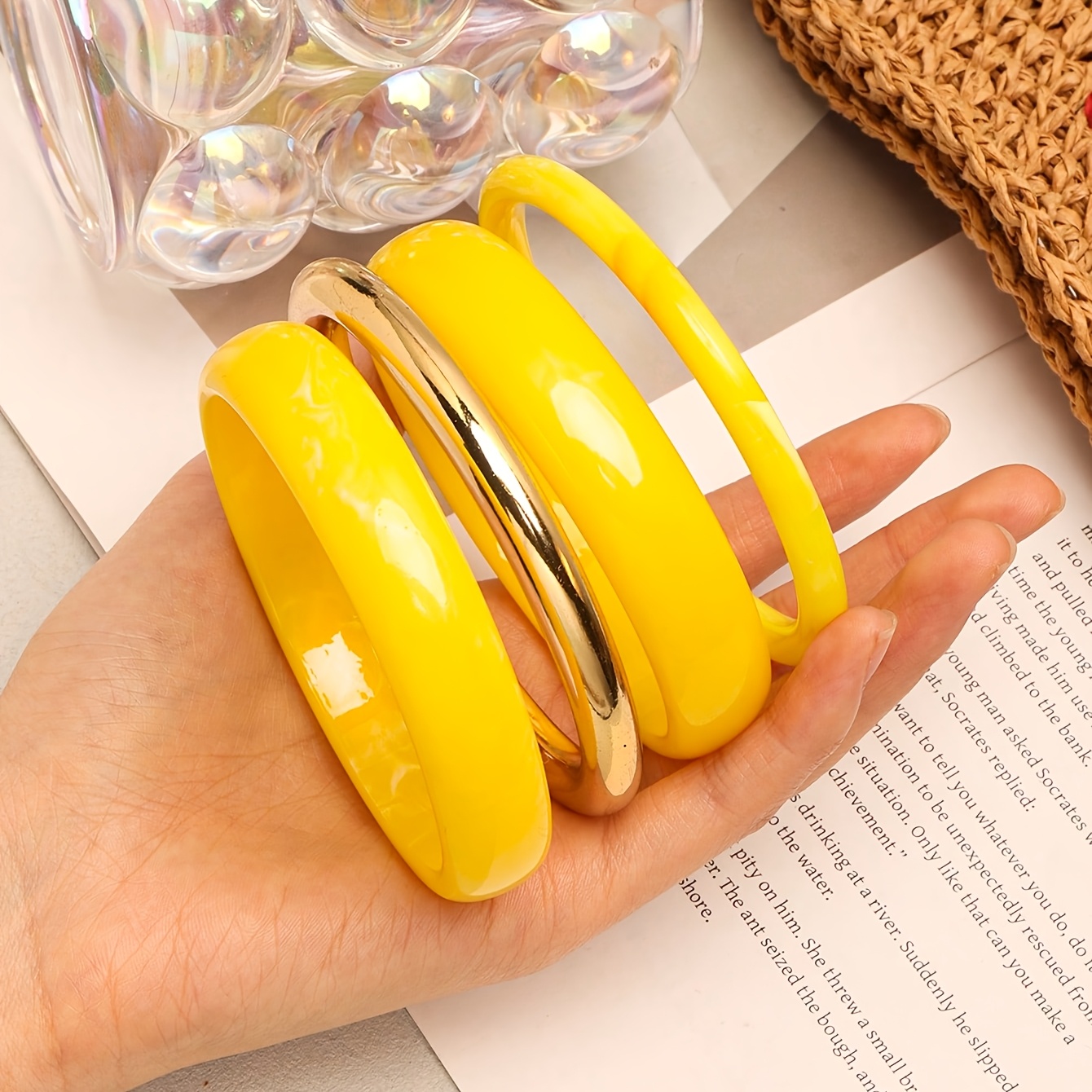 TEMU 4pcs Set Of Yellow Series Easy Round Bangle Set, Suitable For Daily And Party Occasions