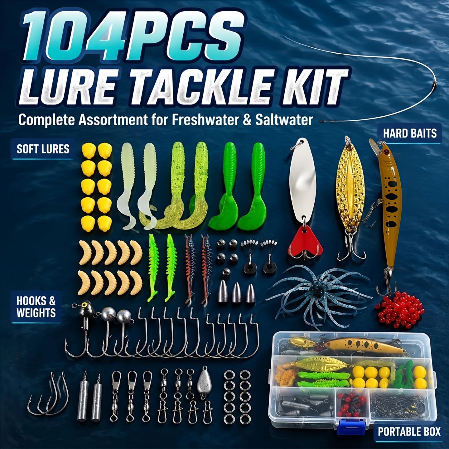 TEMU Lure Fake Bait Set, Including , Spoons, Various Soft Baits, Fish Hooks, And All Kinds Of Fishing Accessories. Suitable For Stream, Reservoir,