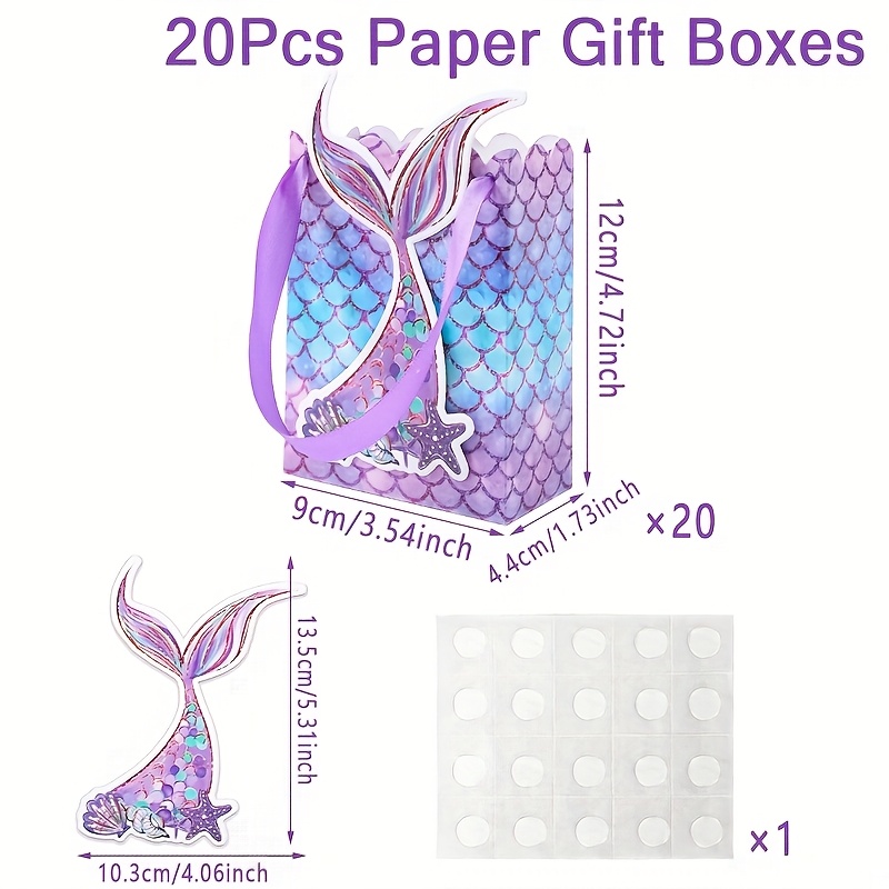 TEMU 20 pezzi, Borsa regalo di carta a forma di con manici, Scatole regalo piccole di carta a di con paillettes viola, Borse tote regalo con manici a