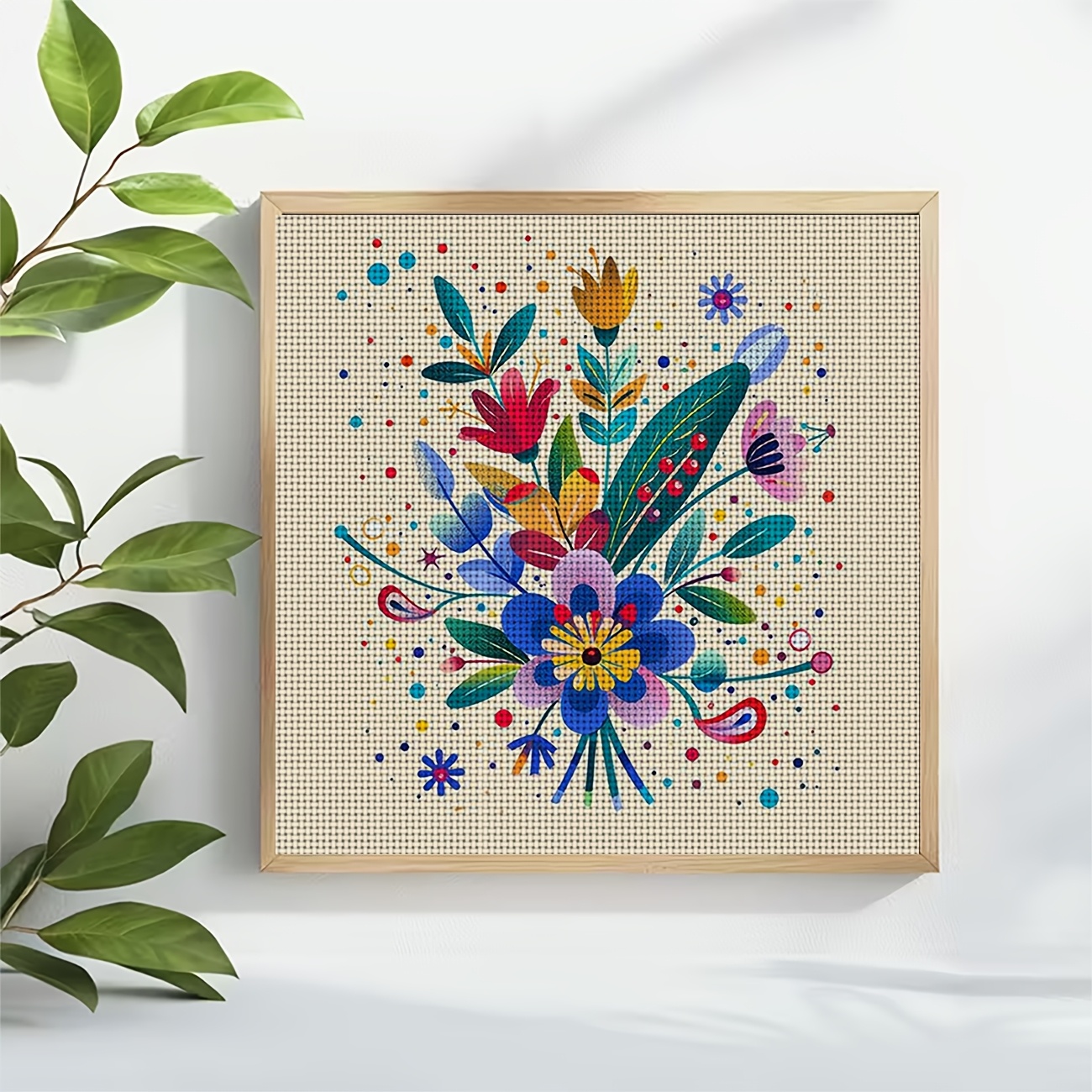 DIY Cross-Stitch Printed Kit, Unframed, Vibrant Floral Design