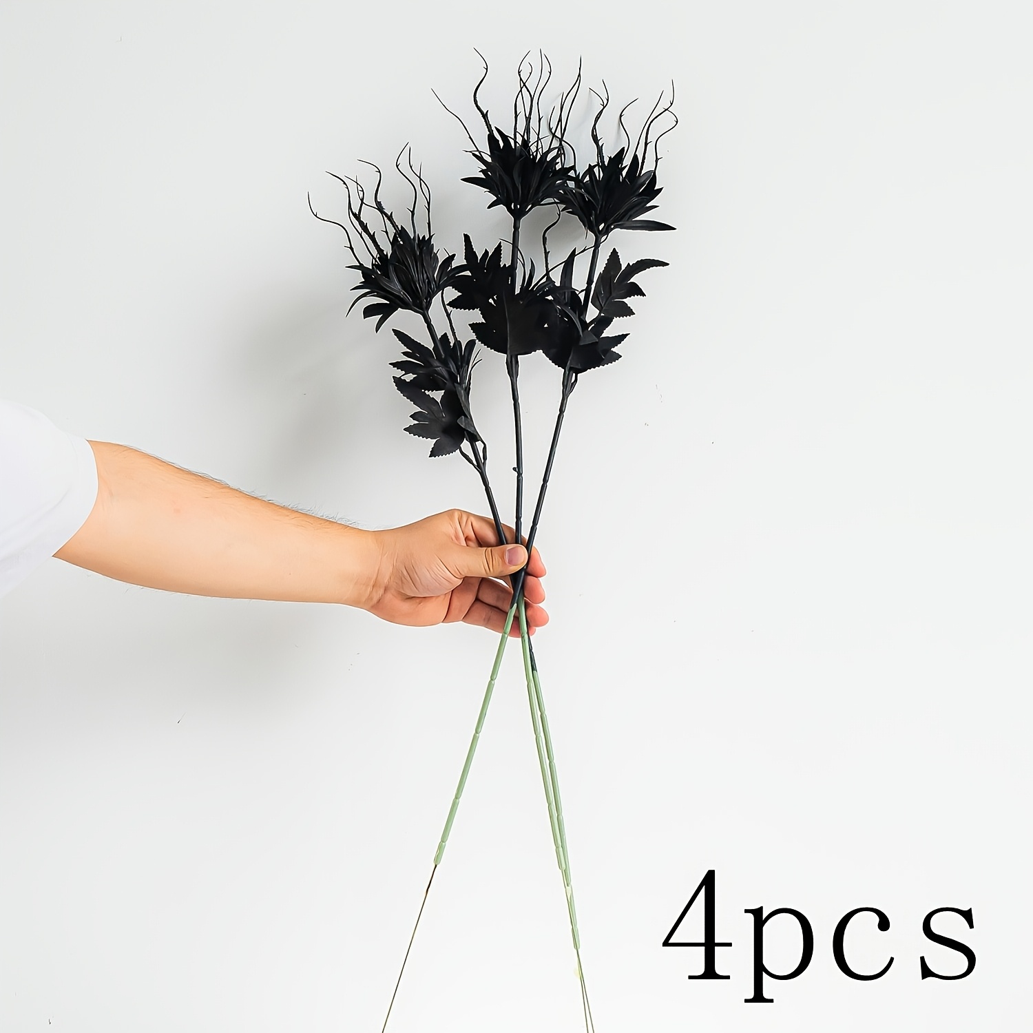 TEMU 4pcs Ink Shadow For Dark Cluster All-black Matte Simulation Bouquet - Low-maintenance Unfading Artificial Flowers, Suitable For Dark Aesthetic