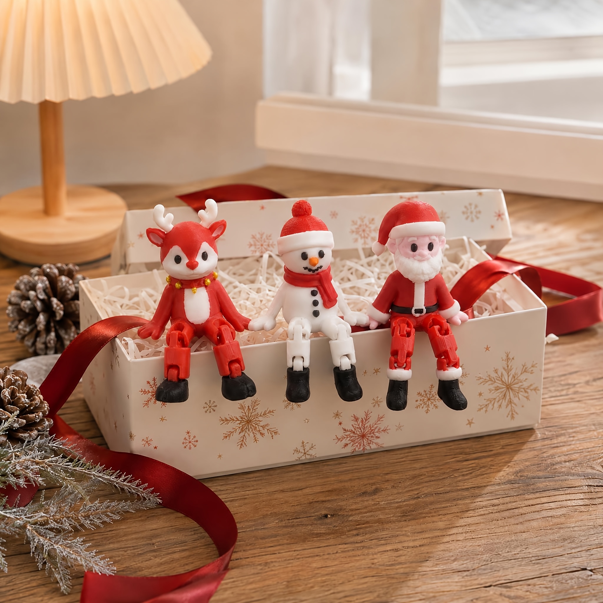 TEMU 3pcs 3d Printed Miniature Christmas Figurine Ornament Set Suitable For Santa Claus, Reindeer, Snowman Dolls - Plastic Tabletop Decorations With