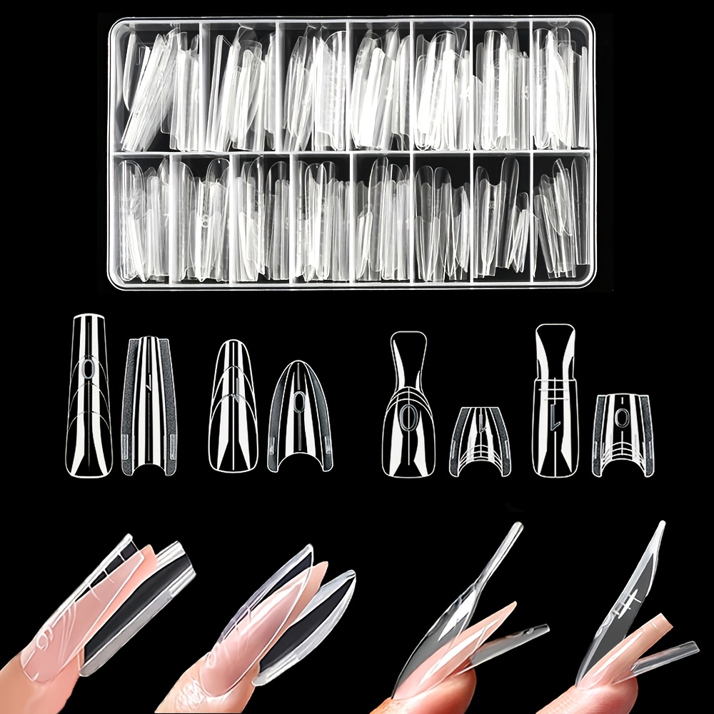 TEMU Set completo da 240 pezzi di stampi per unghie a sandwich estesi , disponibili in quattro e lunghezze: lunga, Mandorla, Ovale corto e corto.