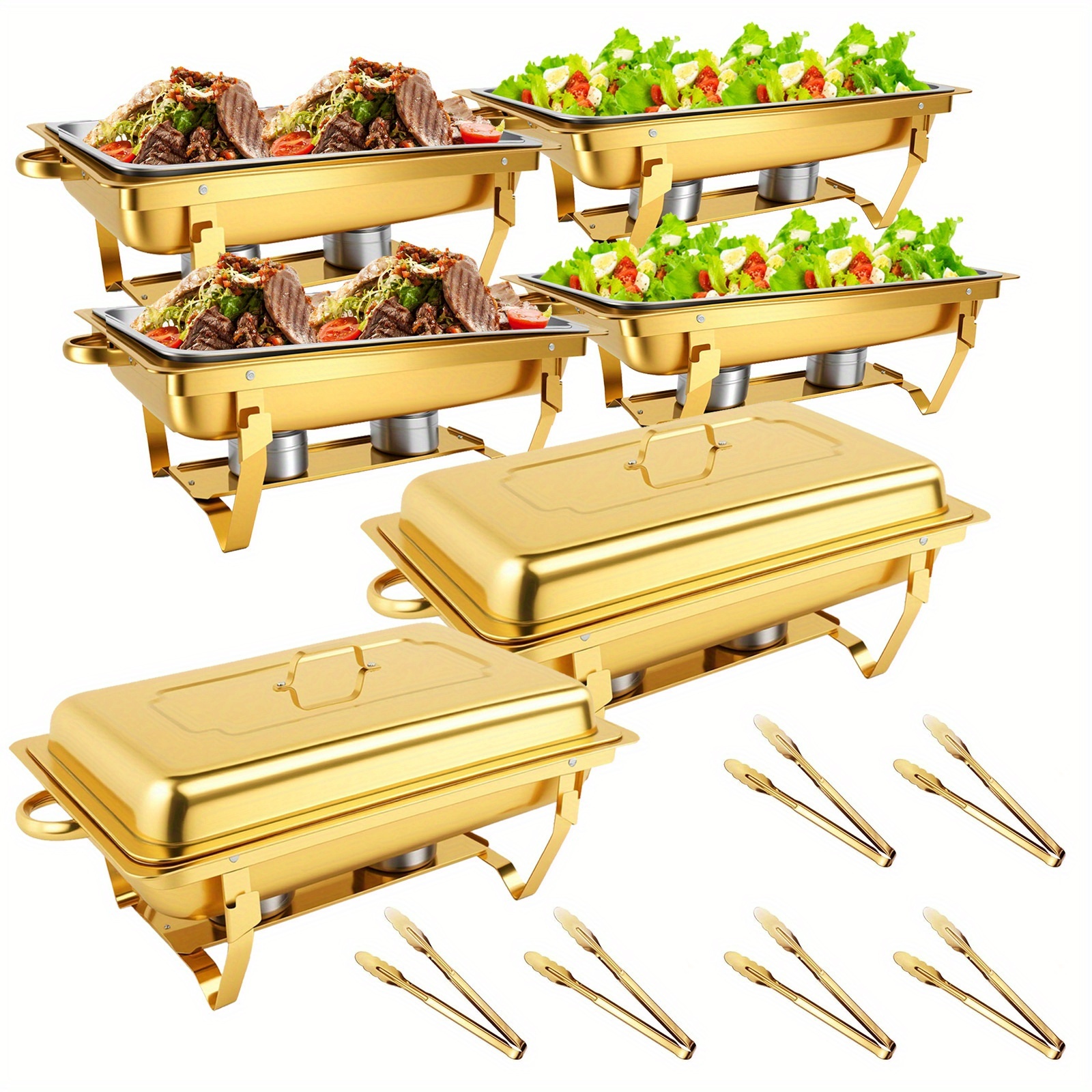 TEMU Plat chauffant pour buffet, lot de 1/2/4/6, 8QT [Élégant et robuste] Ensemble de plateaux chauffants pour buffet, en acier inoxydable, [Couleurs