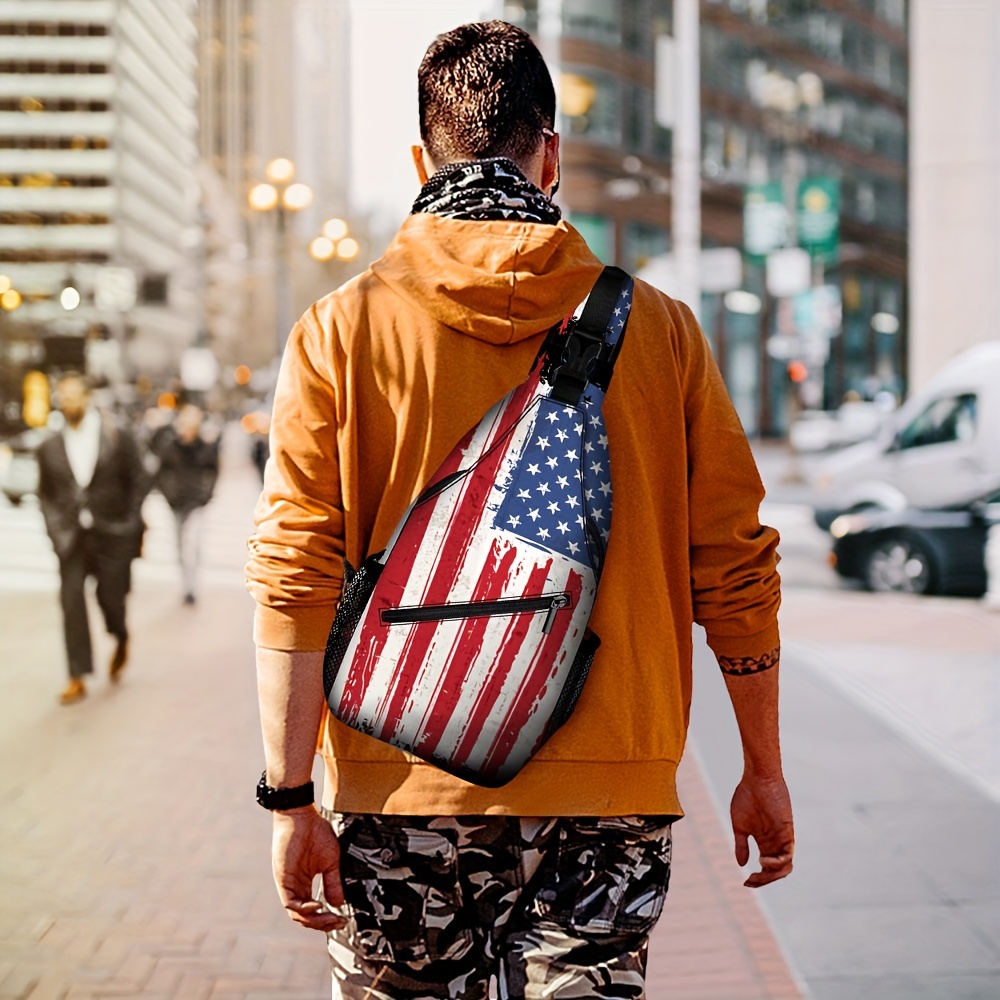 

American Flag Print Adjustable Slant Shoulder Bag, Men's Chest Bag, Sports Crossbody Bag For Climbing & Urban Strolling & Cycling, Perfect For Independence Day