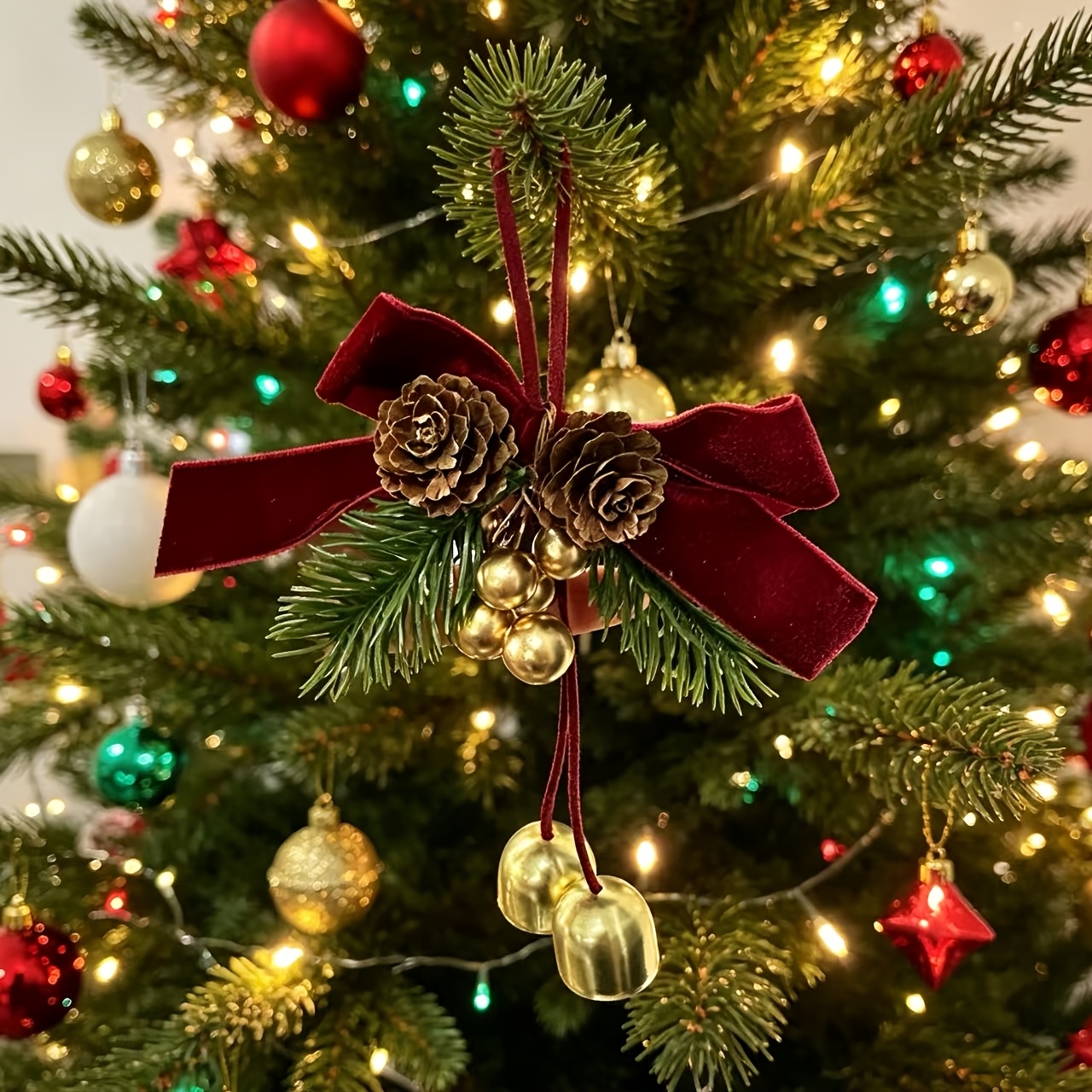 TEMU Campana decorativa natalizia da appendere, di Natale, ciondolo con pigna per albero di Natale, ornamento da appendere per decorazione di