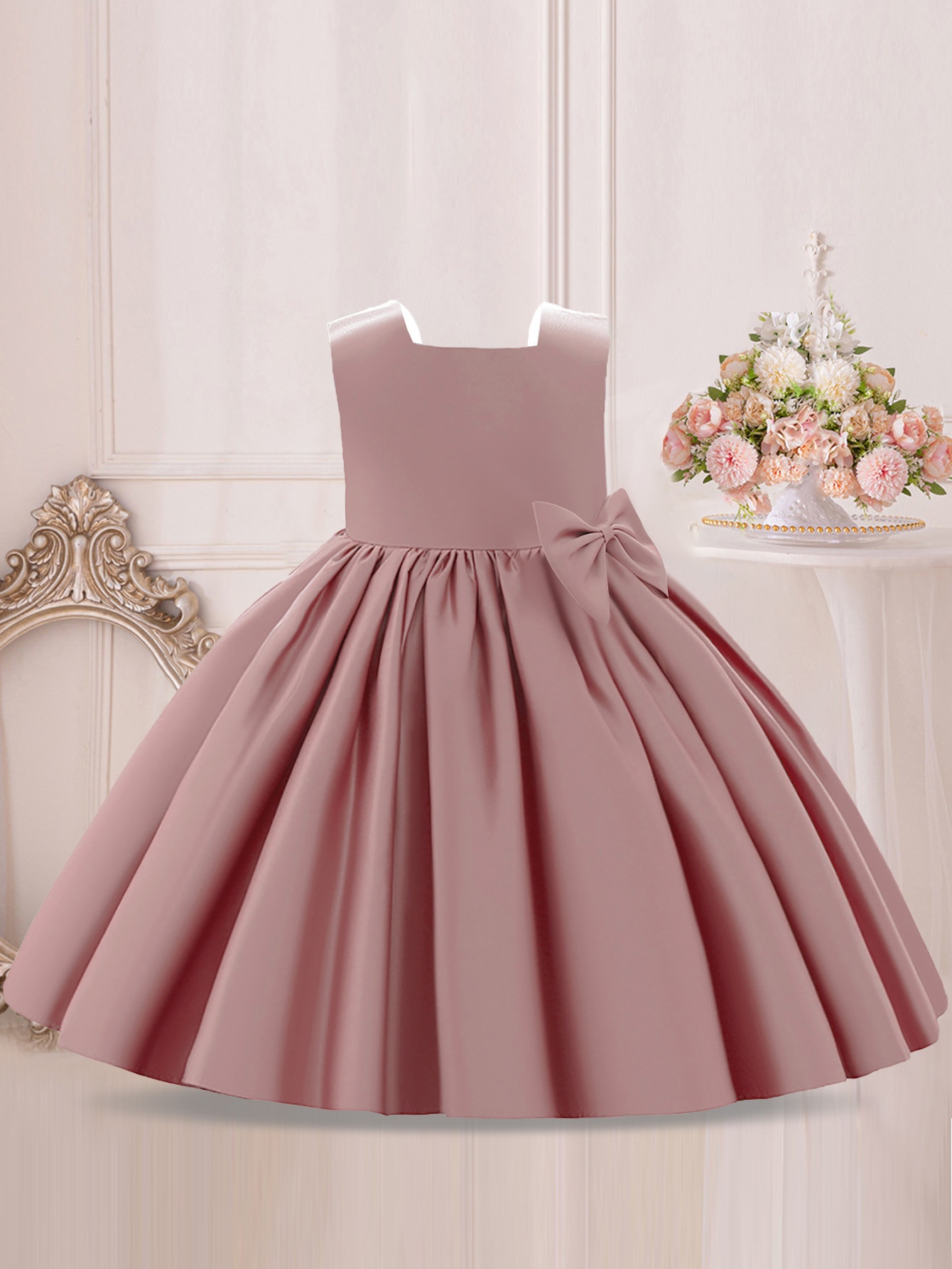 strapless open back dress Flower Girl Dress, Pink Flower Girl Dresses, Lace Flower Girl Dress –  luladress main image 0
