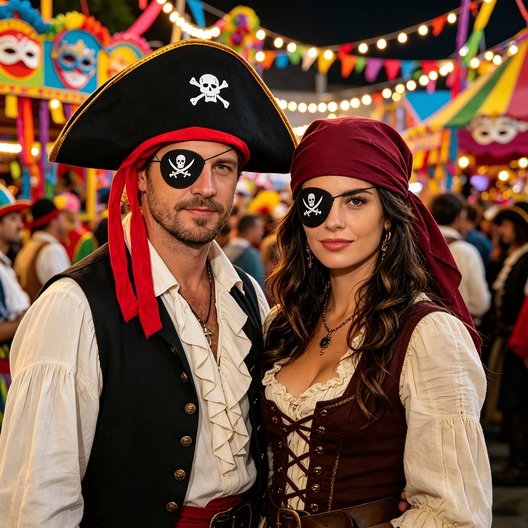 Pirate Tricorne Hat and Eye Patch Set, Gold-Trimmed Captain Hat