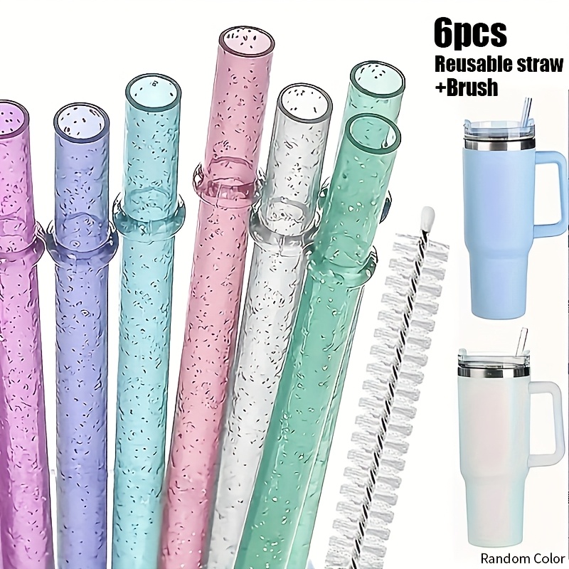 6pcs bright reusable straw with cleaning brush suitable for 20 30 ounces   mug durable pp material   and easy to clean random color