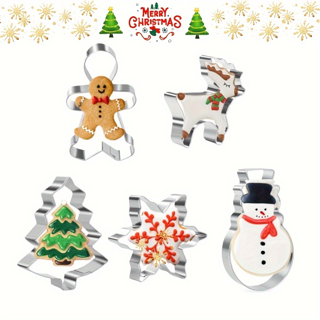 5pcs Christmas Stainless Steel Cookie Cutter Set, Suitable For Fondant , Cake Decorating, And Clay Modeling