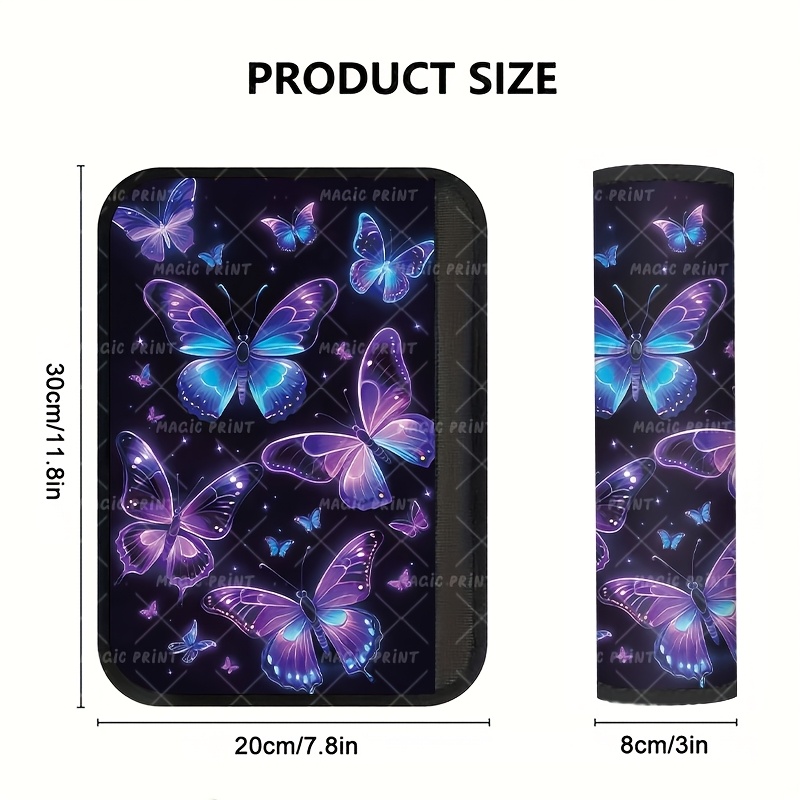 TEMU Lot de 2 housses de ceinture de sécurité de voiture, motif papillon violet et bleu, durables, douces et respirantes, design élégant, augmente le