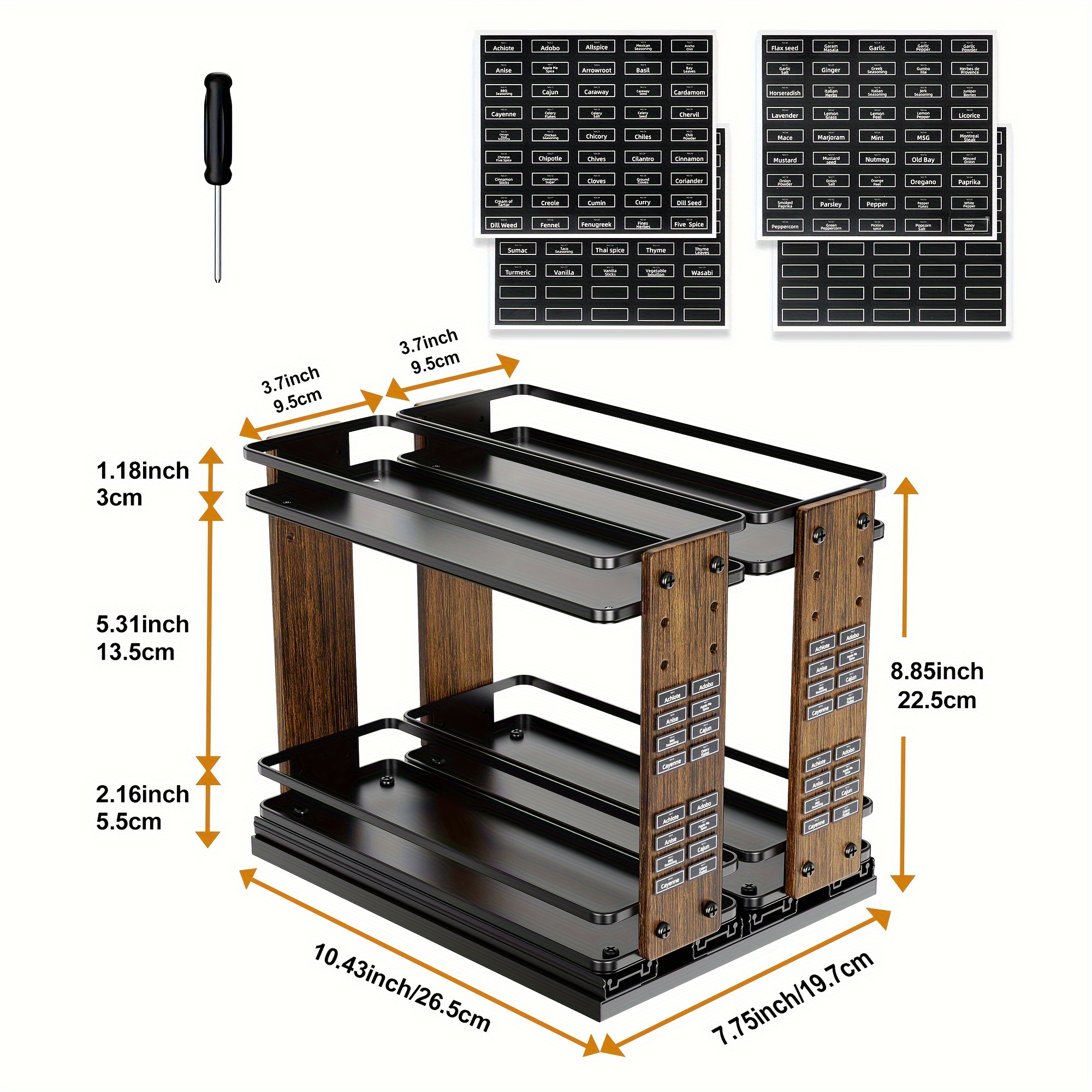 TEMU 2pcs Double Tier Adjustable Height Pull Out Spice Rack For Cabinets, Rust Resistant Under Cabinet Spice Bottle Organizer, Adjustable L-shaped