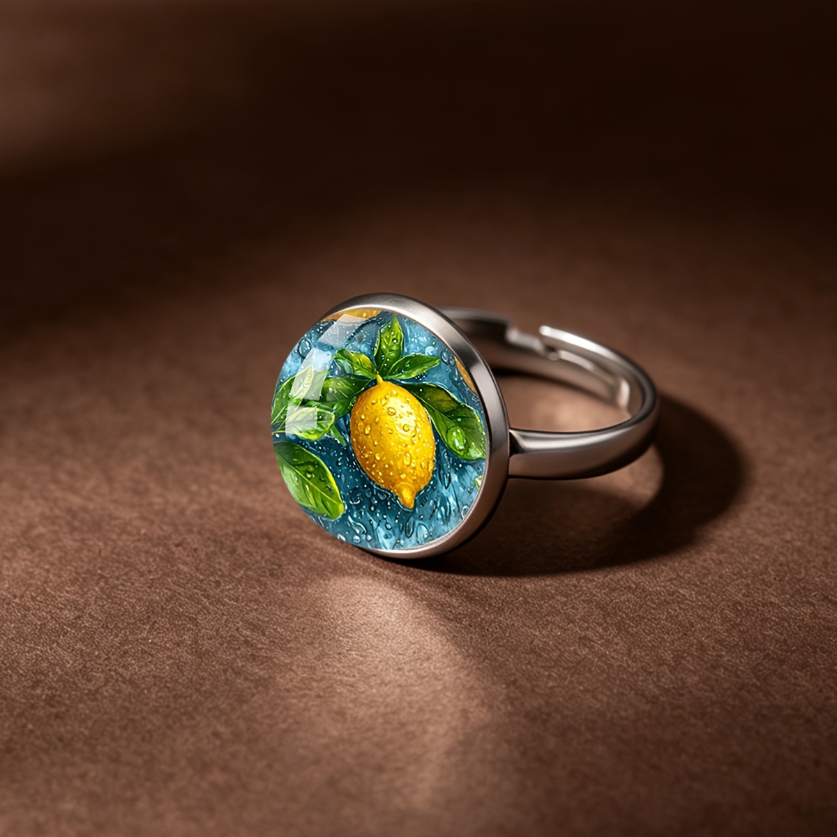 Unisex Yellow Lemon Pattern Stainless Steel Ring