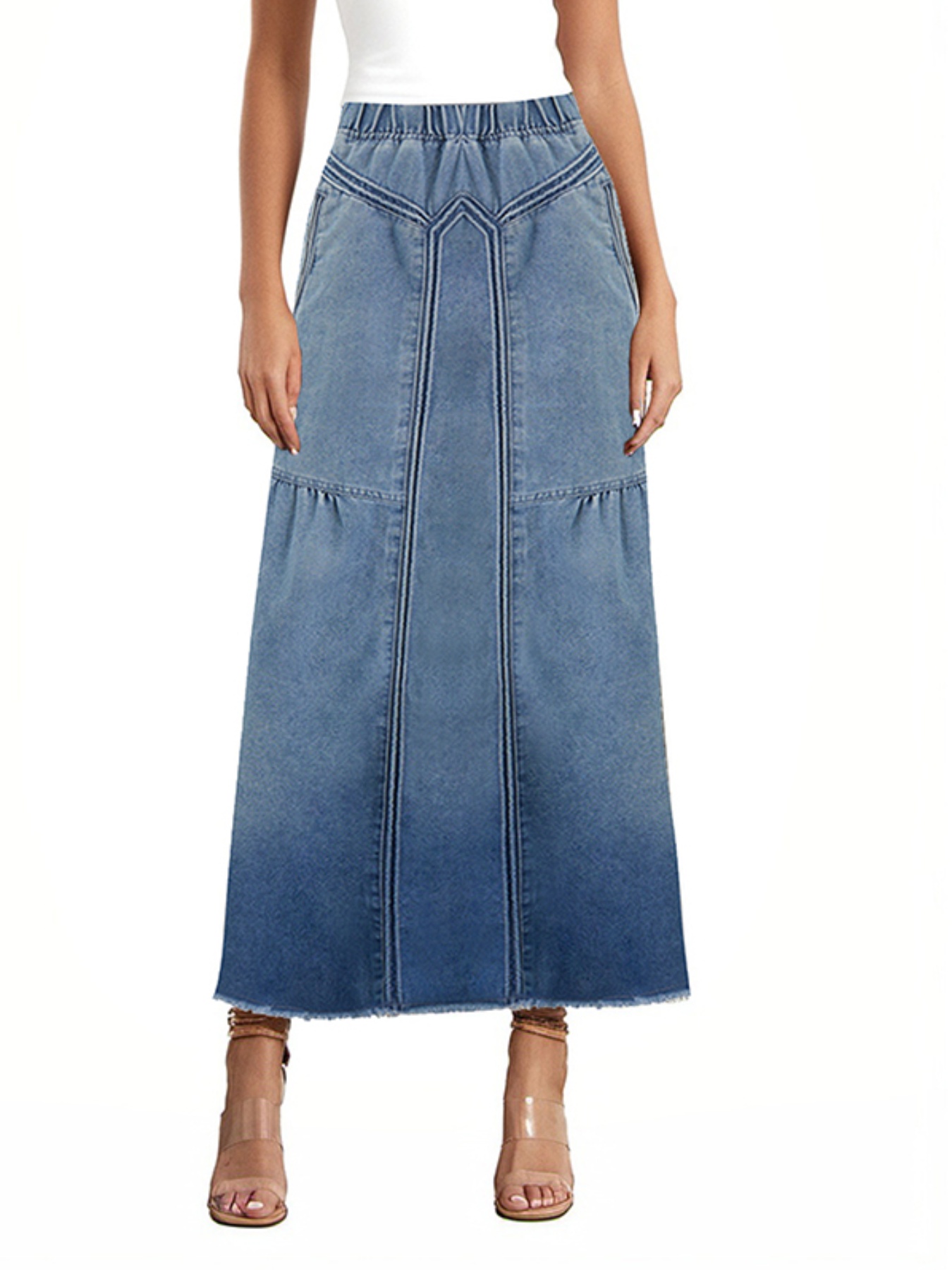 【NONCODE】Poly vintage denim long skirt Fisoew Women's Vintage Denim Maxi Skirt Casual High Waist A