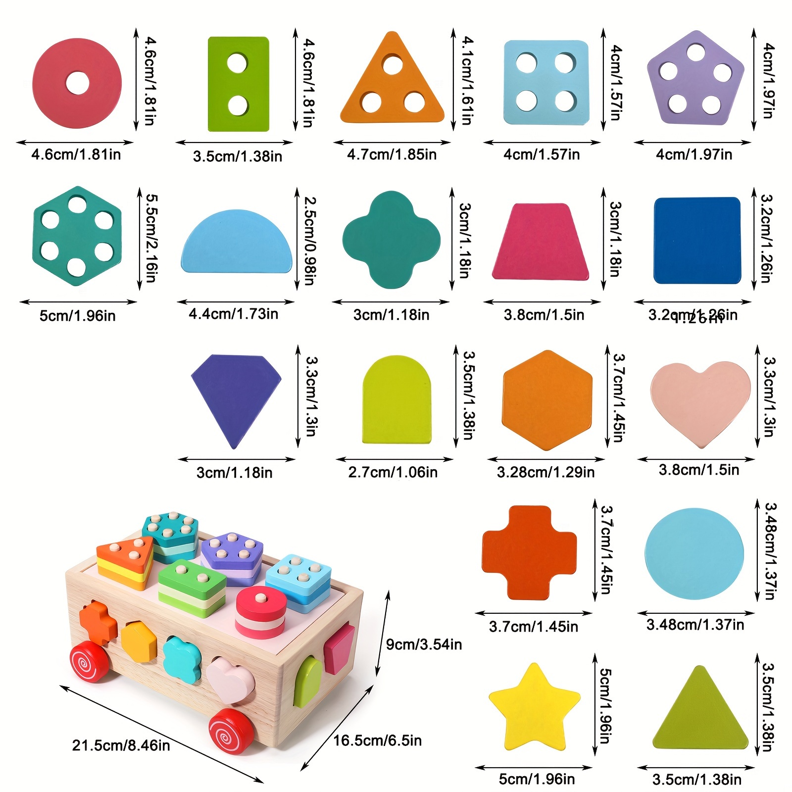 智能木制形状分类车玩具，幼儿教育积木套装，非常适合学前班学习，增强手眼协调能力和颜色形状识别，是男孩和女孩的理想生日和新年礼物 商品详情 6