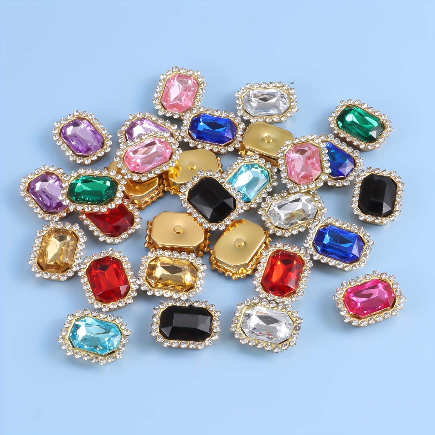 

30pcs Luxecraft Ab Color Mixed Octagonal Sunflower Cabochons With Golden Bottom, Hand Diamond Embellishments For Making Parts And Accessories