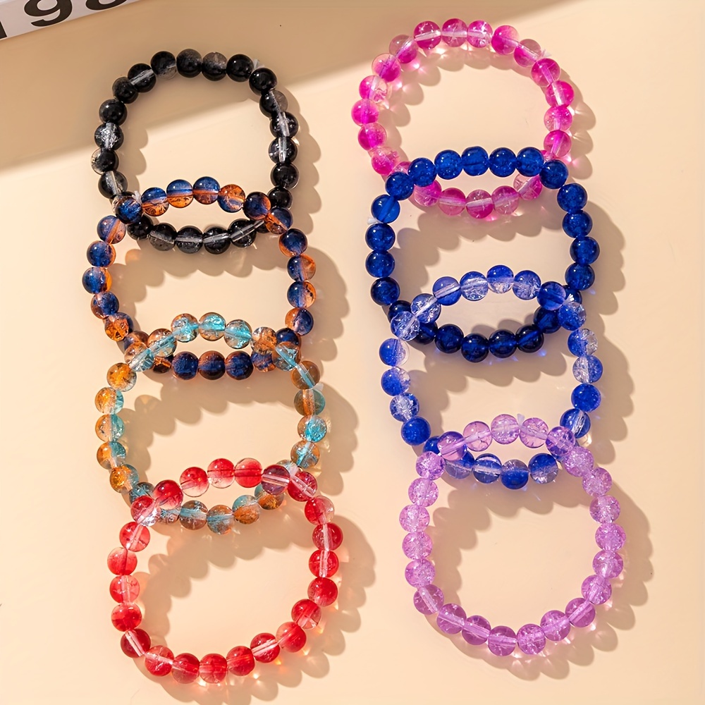 

8pcs Bohemian Handmade Beaded Bracelets - Vibrant, Stretchable Glass & Natural Artificial Crystal - Ideal For & Fashion Enthusiasts - Chic Accessory For