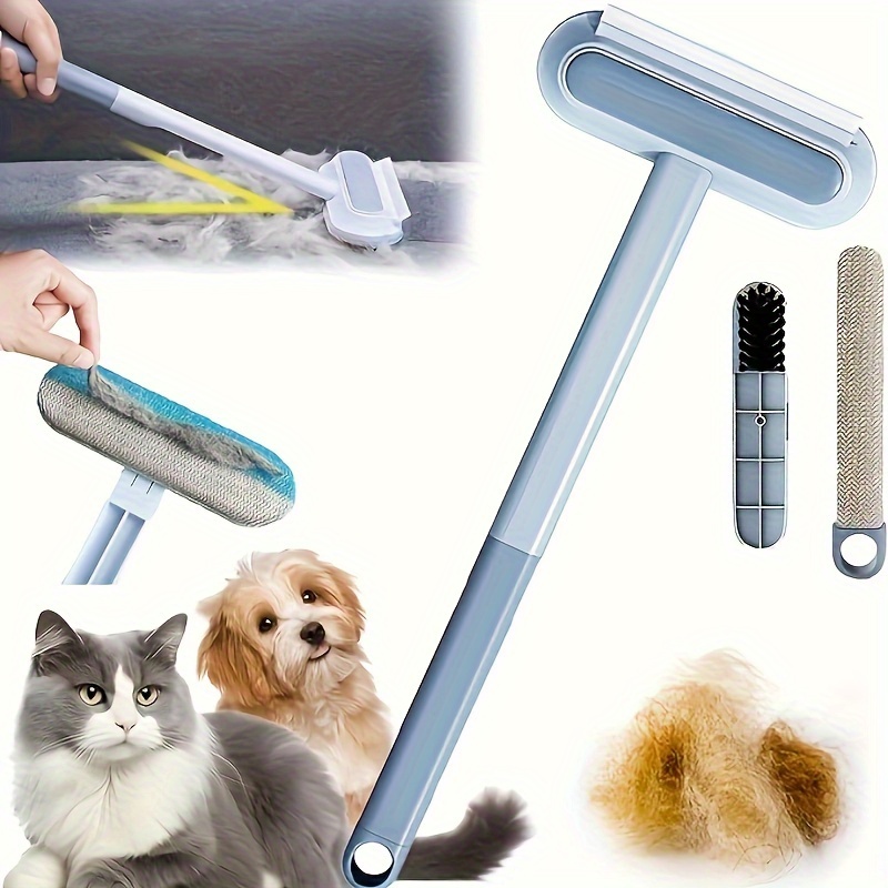 TEMU Pet Hair Remover Brush With Extendable Handle - Reusable Cat Hair Removal Tool For Furniture, Carpets, Clothing - Durable Plastic Pet Grooming & Cleaning Accessory With Head