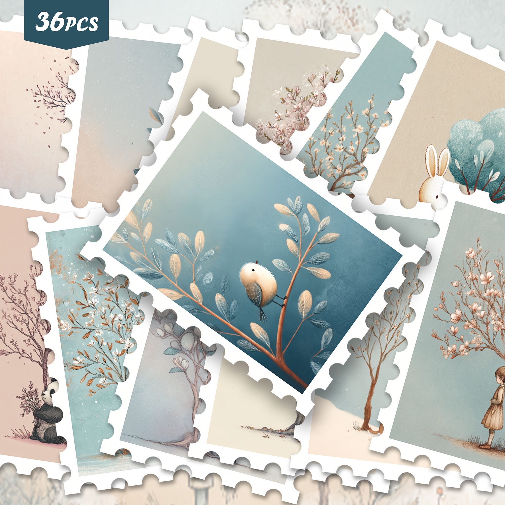 Image of 36pcs Gentle Tree Scene Illustration Stickers Pack | Gentle Vinyl Decals With Tree & Foliage Designs | For Laptop, Water Bottle & Gift | For & Calm Vibe Enthusiasts
