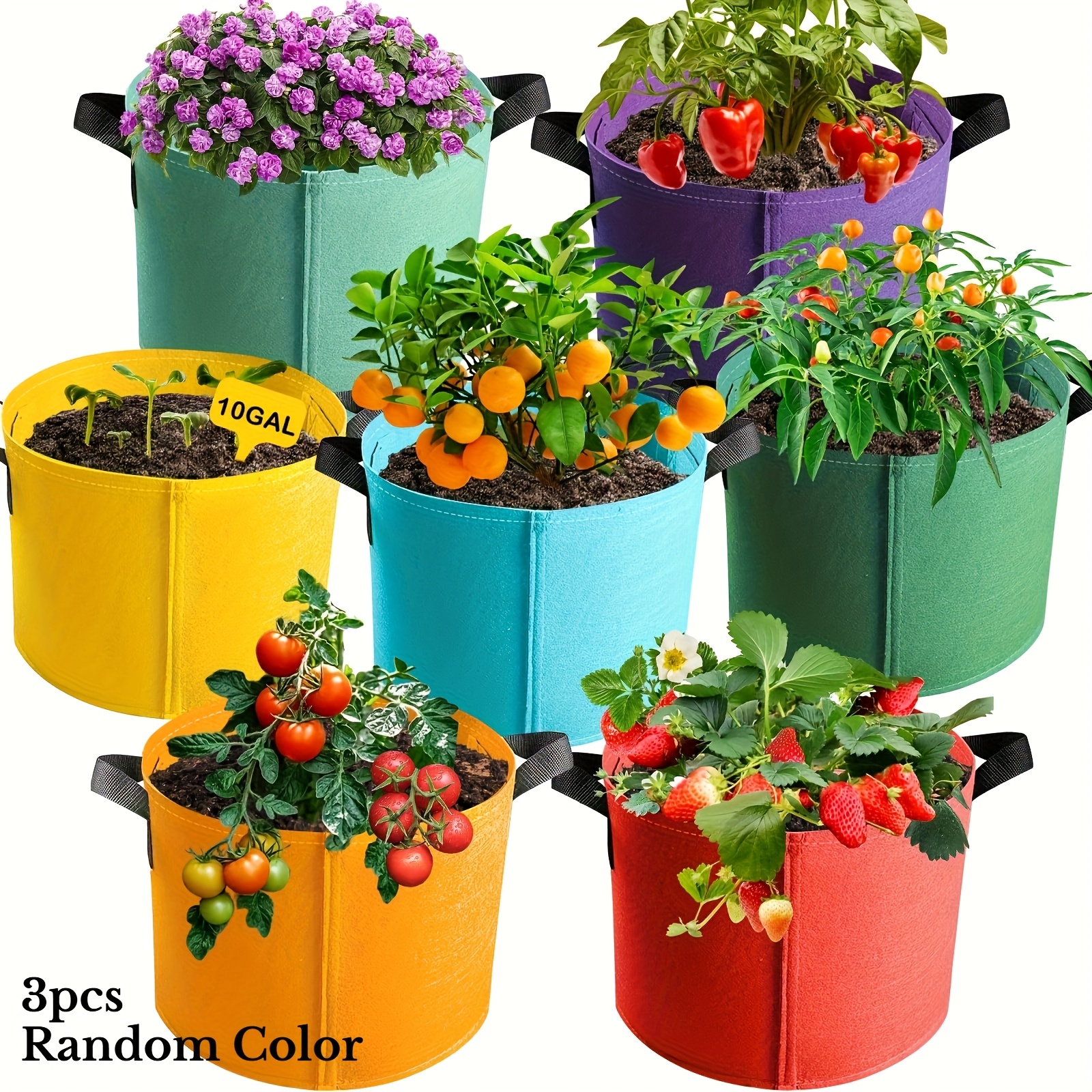 E-shop 3er-Set Hochbelastbare Garten-Anzuchttaschen in Zufälliger Farbe. Auf 5 mm verdickt | Dopamin-Farbe, Pflanzkübel aus verdicktem Vliesstoff mit