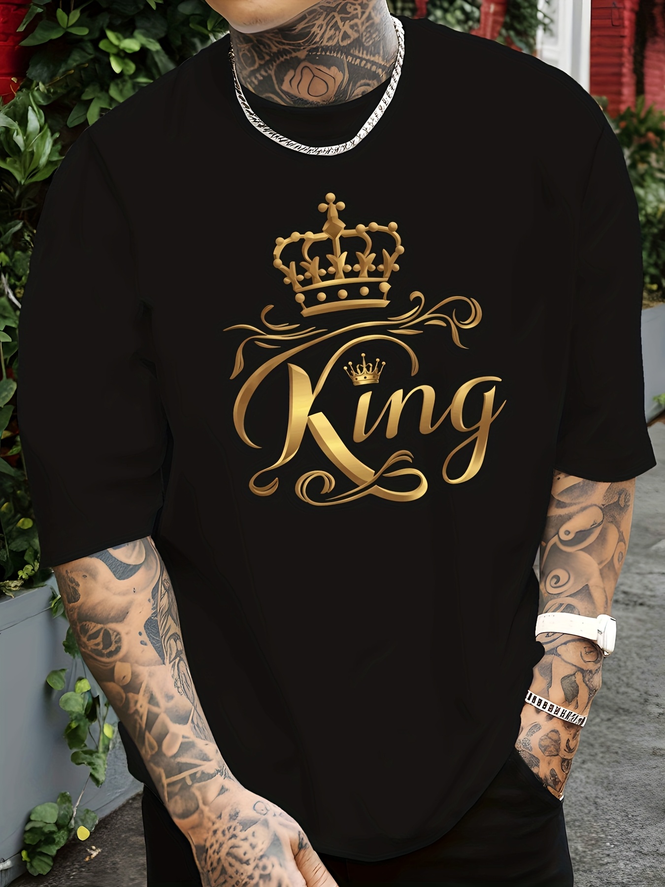 Unisex Crew Neck T-Shirt Golden Crown And King Men'S Short Sleeve T Shirt Breathable Summer Casual Crew Neck T Shirt with Logo Print White And Golden Letters Black And Golden Options Versatile Casual Wear Suitable Same Style for Men And Unisex 2026