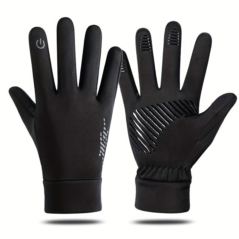 TEMU 1 Pair Of Winter Cycling Gloves, Windproof Gloves Outdoor Gloves Double Screen, Anti-slip Non Slip Silicone, With Reflective Strip For Men And