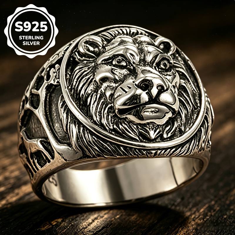 Image of 1pc S925 925 Silver Retro Dominating Lion Ring, Exquisite Carving, Unisex, For Daily Casual Wear Or Holiday Gifts