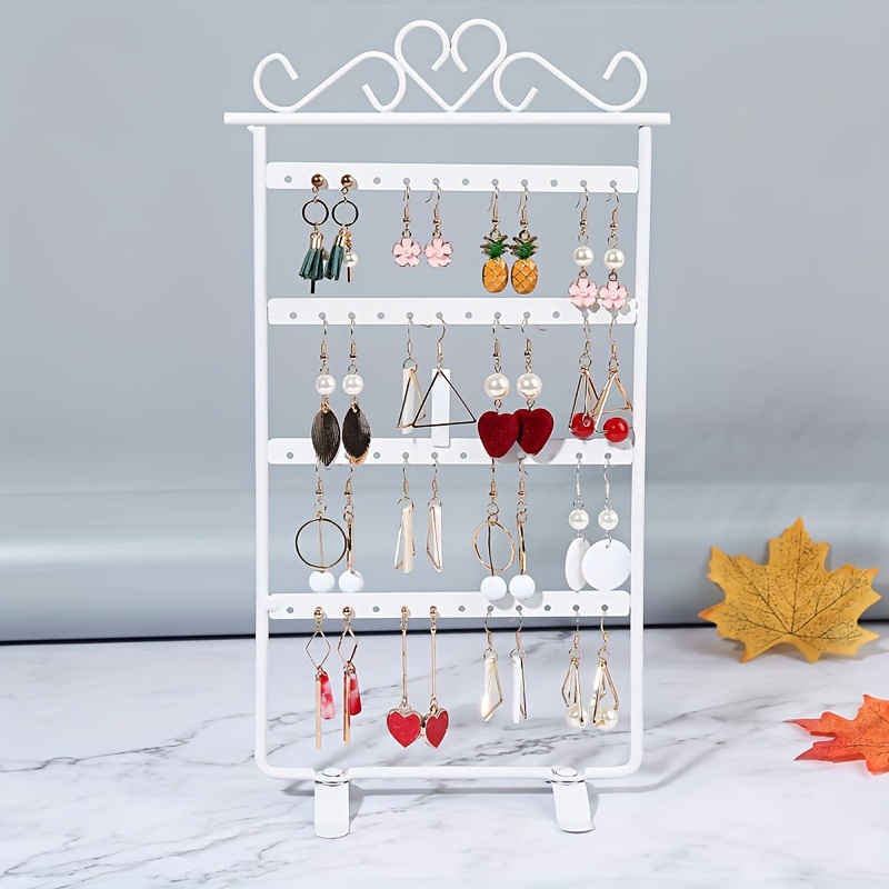 TEMU 48-slot Metal Earring Stand - Powder-coated Jewelry Display & Storage Tower For Earrings And Accessories, Versatile Desktop Organizer, Jewelry Towers