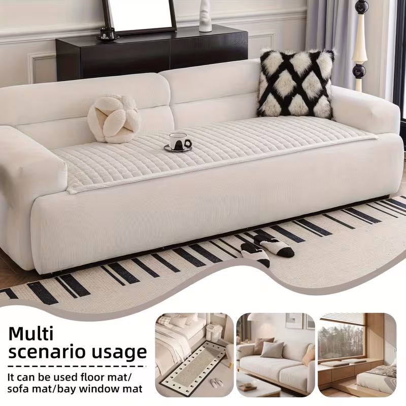 a 1pc thick quilted flannel sofa cover handcrafted in a modern minimalist style with a matching wide border design this plush non slip sofa cushion friendly and scratch resistant machine washable suitable for Product details 5