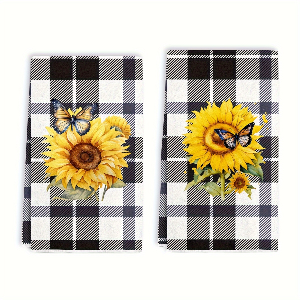 

2pcs Dish Cloths, Black & White Plaid Design Sunflower Kitchen Towels, Contemporary Ultrafine Fiber Absorbent Dish Cloths, Tea Towels For Cooking, Baking, Cleaning, Housewarming Gifts,