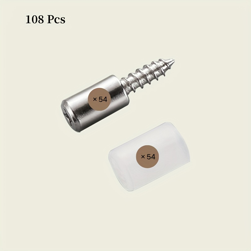 TEMU 108pcs Cross Head Opening Shelf Pin Set With White Rubber Sleeves, No-drill Steel Electroplated Self-tapping Shelf Screws, Includes 54 White