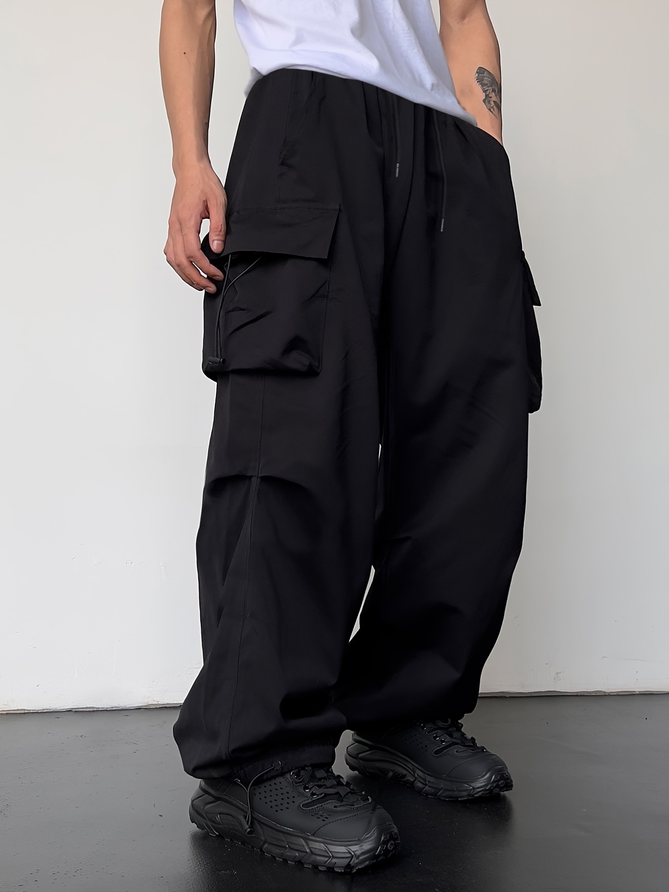 Side Strip Design Multi Flap Pockets Men's Straight Leg - Temu