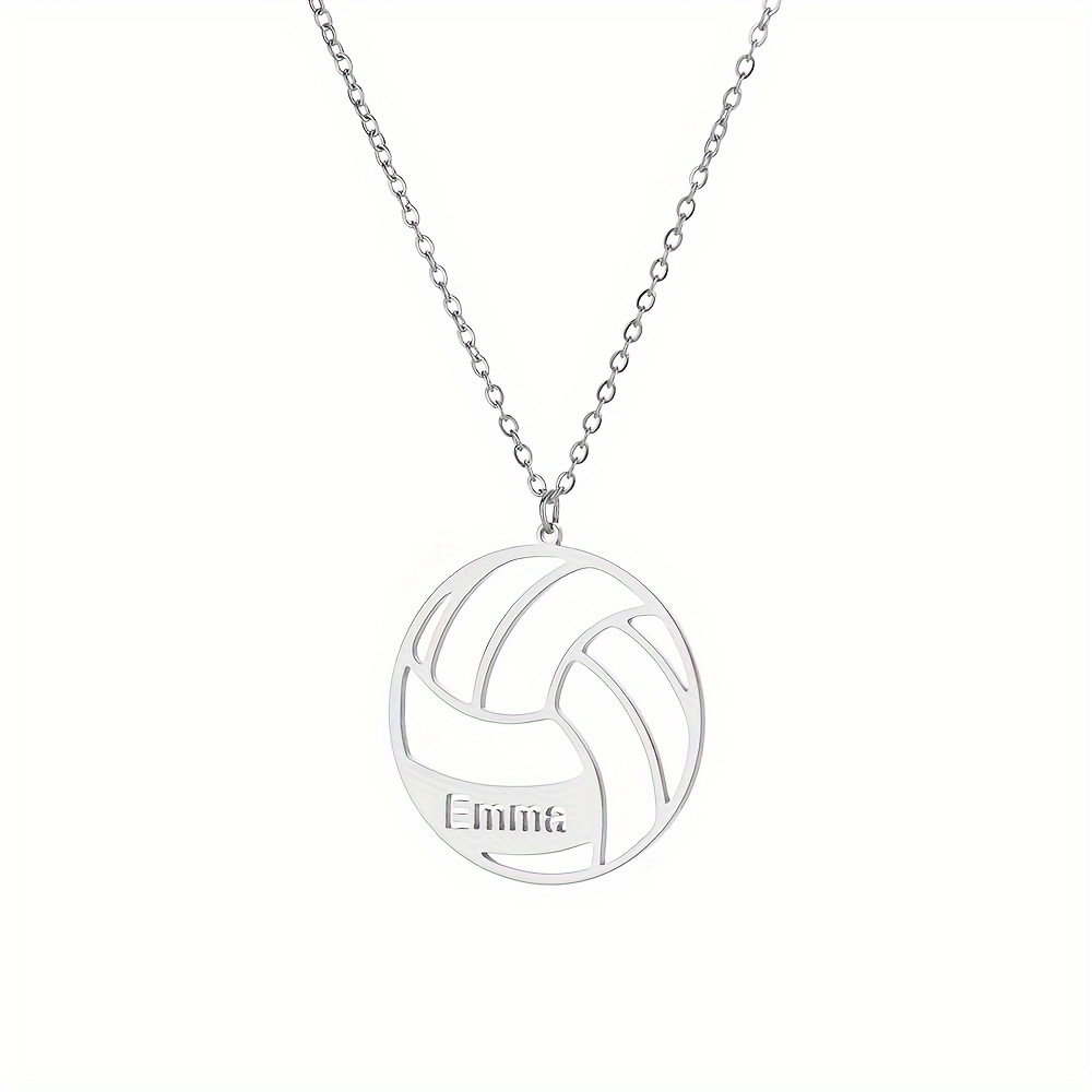 TEMU Collier avec nom de volleyball personnalisé, style fraction - Acier inoxydable 304 304, design sportif minimaliste, pour les joueurs de