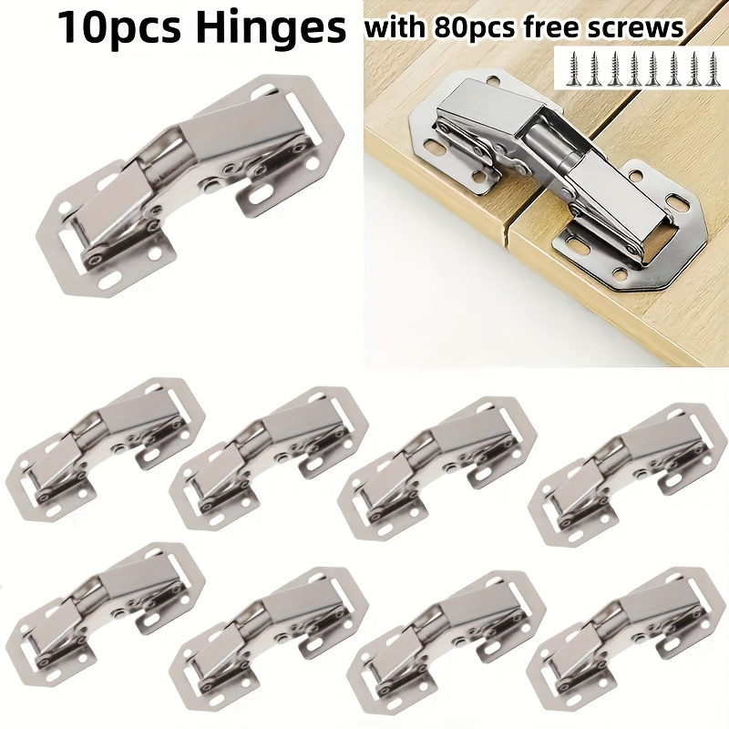 

10pcs Easy-install No-drill Cabinet Door Hinges With Screws - Modern Polished Metal , Concealed Angle Design For Surface Mount