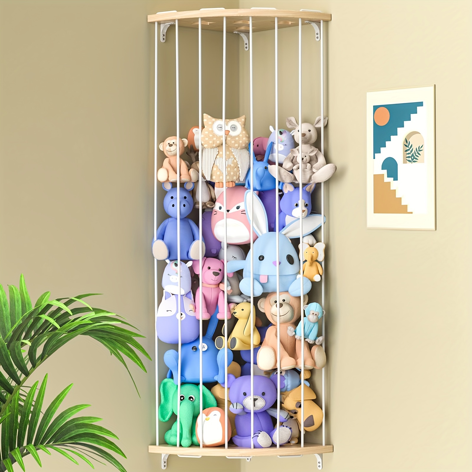 

Adjustable Wooden Stuffed Animal Corner Shelf With Star Pattern - Perfect For Nursery, Playroom & Bedroom Storage