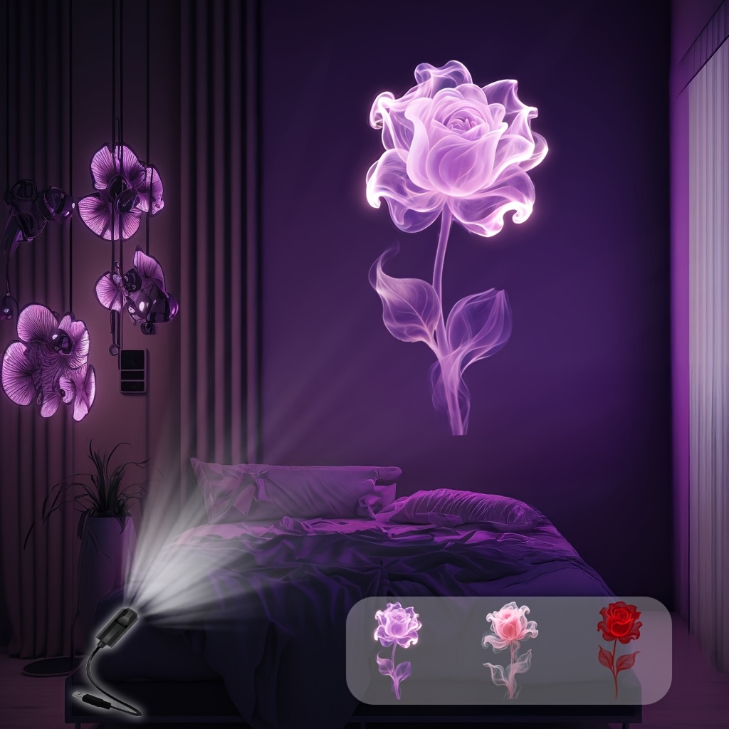 floral pattern projection light features three interchangeable patterns   and pink its a decorative ceiling light a portable usb gadget that rotates 360 and a creative holiday gift     a romantic atmosphere Product details 0