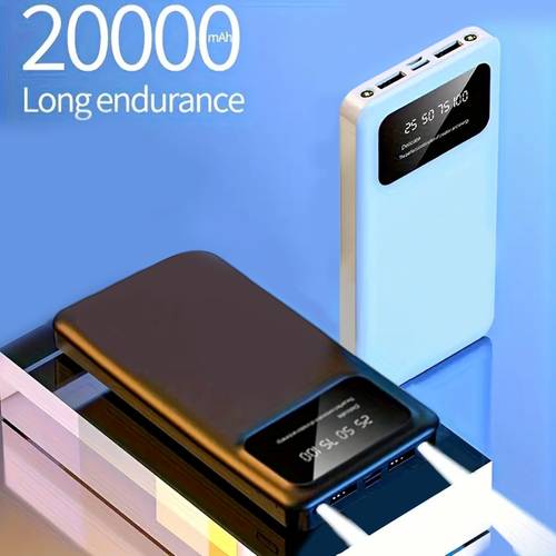 20000mah large capacity portable power bank suitable for charging electronics mobile phone devices with led output ports portable emergency power supply device for outdoor travel white black