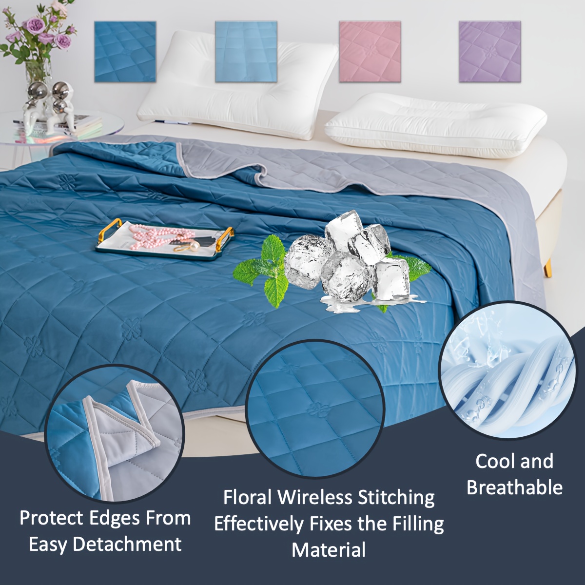 1pc summer quilt cool feeling solid color thin quilt soft and comfortable sweat absorbing and breathable suitable for bedrooms and guest rooms 2