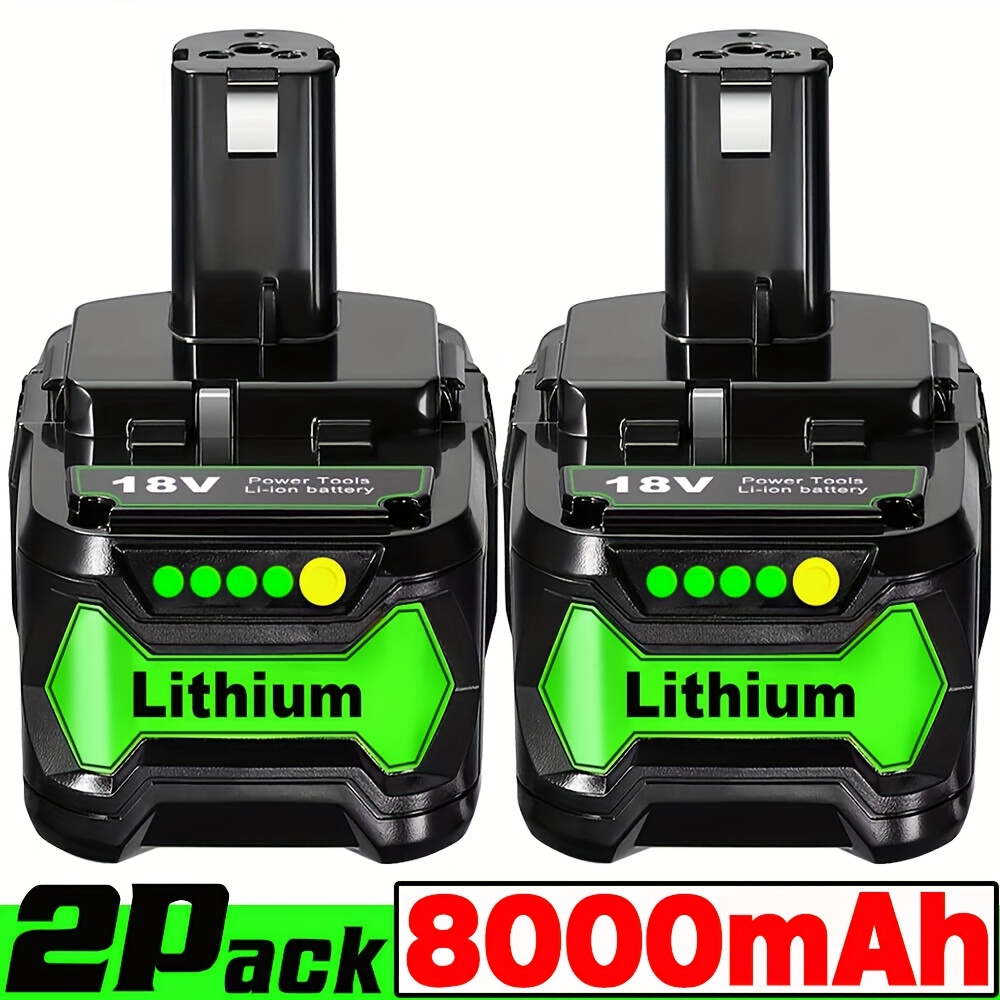E-shop 2er-Pack 8,0 Ah Hochkapazität 18V Lithium-Ionen-Akku für Ryobi P104 P105 P107 P108 P109 P122 – Ersatzakku für Ryobi ONE+ 18-Volt Werkzeuge und