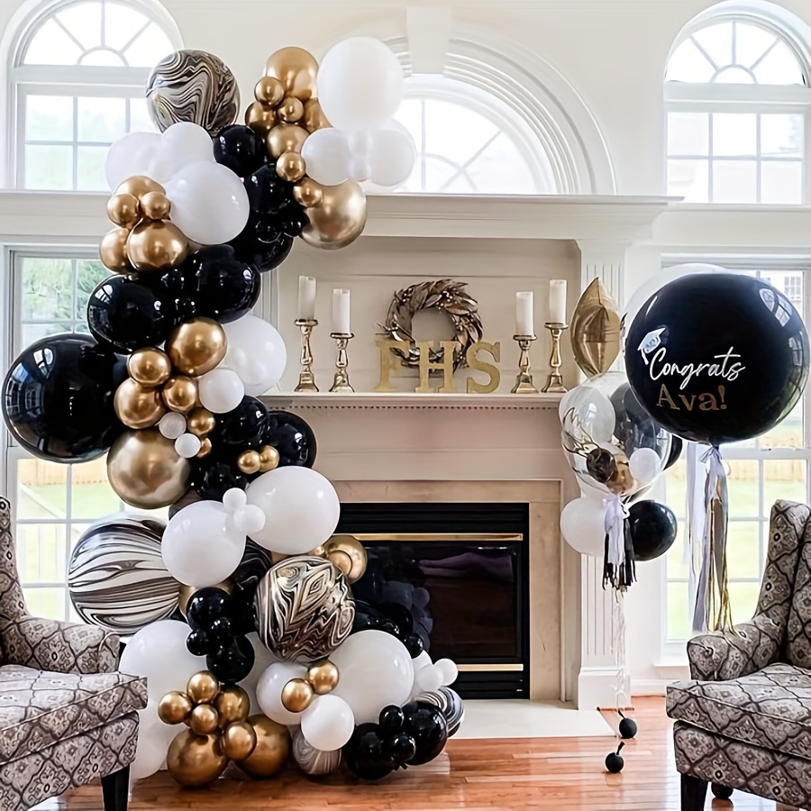

Black And Gold Balloon Arch Garland Set, Party White Metallic Marble Foil Balloons For Birthdays Graduation Weddings And Bridal Showers Retirement Bachelorette Anniversary